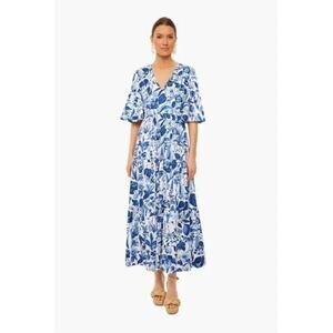 Tuckernuck Bell Sleeve VNeck Montecito Breeze Ginger Maxi Blue Womens Size Large